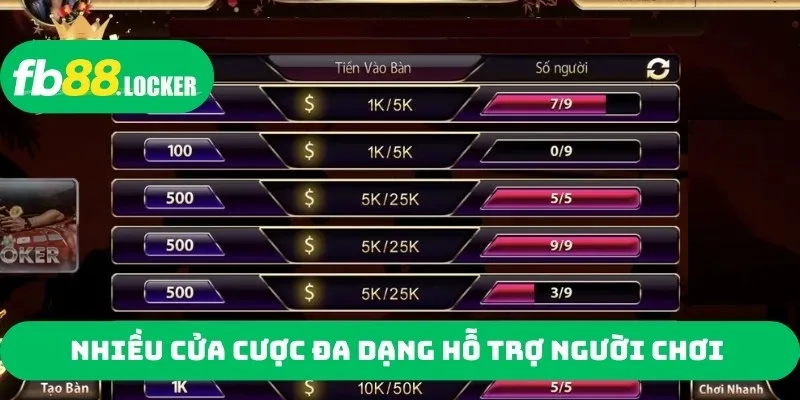 Nhiều cửa cược đa dạng hỗ trợ người chơi